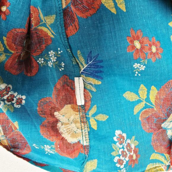 Farm Rio Anthropologie Giustina Top S Blue Short Sleeve Floral Lace Button Down - Picture 7 of 7